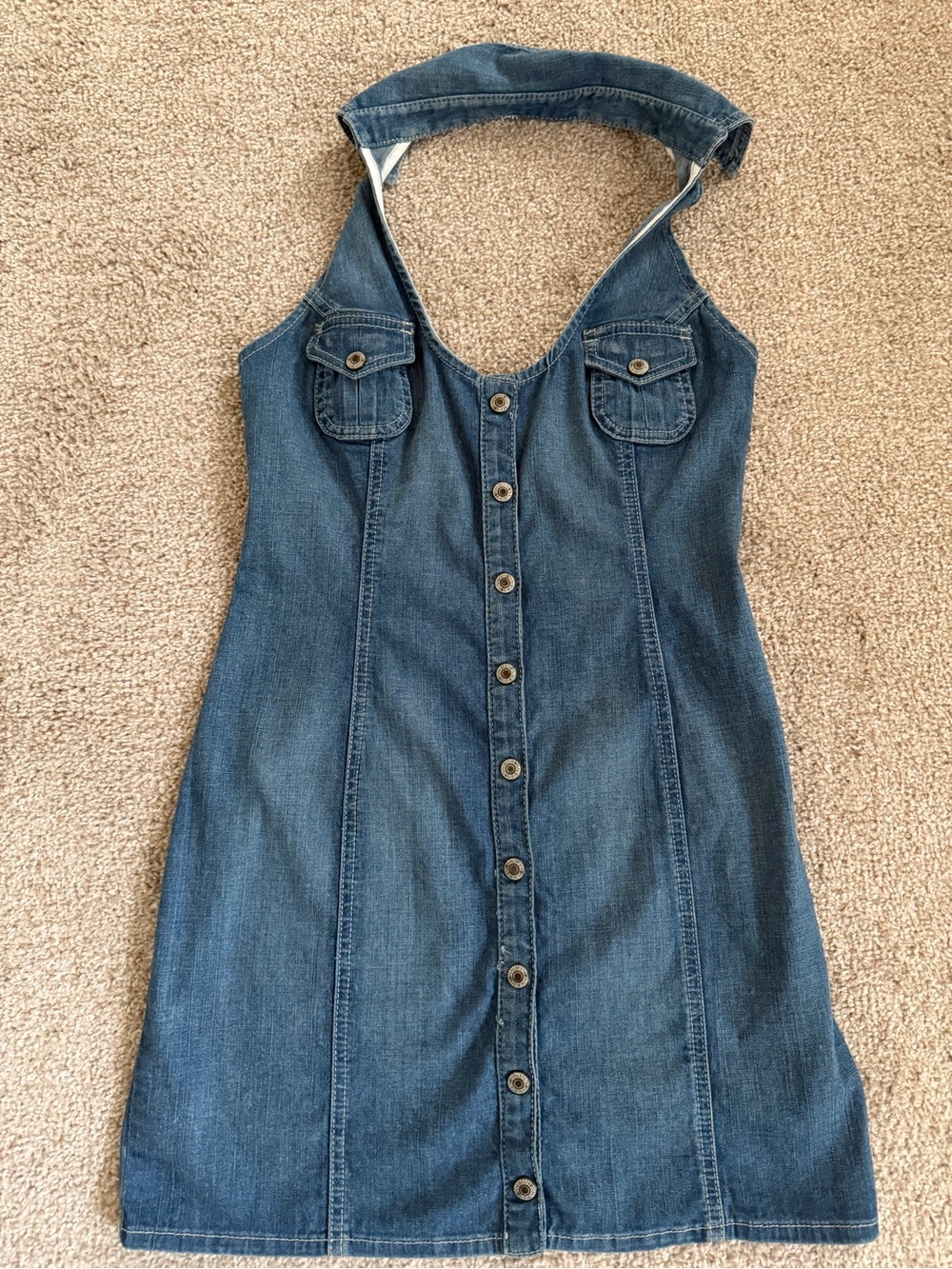 Guess Blue Denim Halter Button-Front Mini Dress